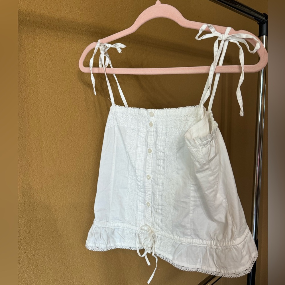 Brandy Melville White Tie-Shoulder Button Front Tank Top